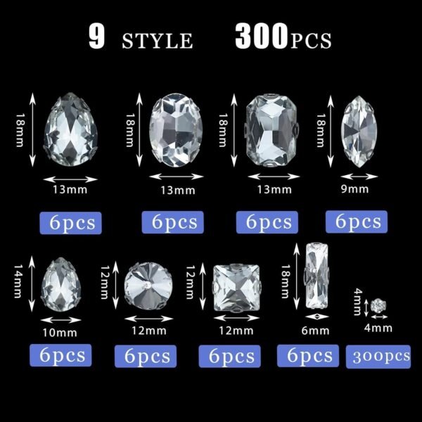 300 Pcs Clear Glass Rhinestone Silver Gemstone Crystal Metal...