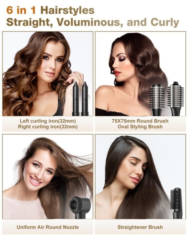 7MAGIC Hair Dryer Brush & 6 in 1 Hair Styler, Silver, 110 Volts, 1200 Watts, Ionic Technology, Fast Drying, Multi Styler for Straight, Wavy, Curly, and Coily Hair