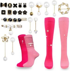 2 Pairs White Slouch Socks with 21 Pcs Sock Pins 2 Pairs White Slouch Socks with 21 Pcs Sock Pins Jewelry for...