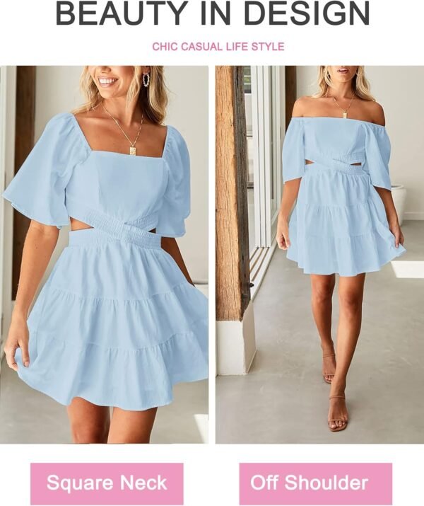 Women's Summer Dresses Square Neck Casual Short Sleeves Cros...