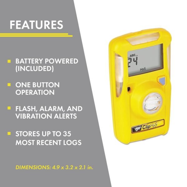 BW Technologies/Honeywell Analytics BWC2-H BW Clip Single-Gas Detector, Hydrogen Sulfide (H2S), Yellow