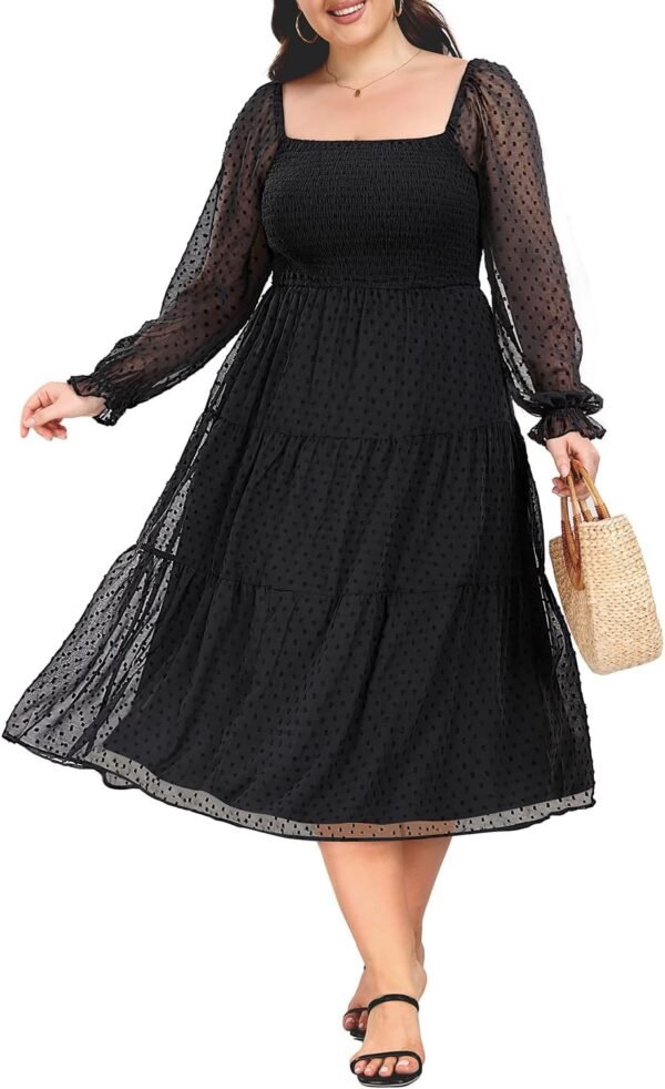 Women's Puff Sleeve Square Neck Mini Summer Sundress Chiffon...