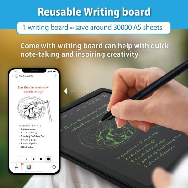 71lqqCXHQtL._AC_SL1300_.jpg Digital Smart Pen Notebook and Writing Board Set, Real-time Sync for Digitizing, Convert to Text,Storing, and Sharing Paper Notes, Compatible with Smartphone (Android and iOS)