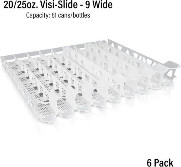 Display Technologies Visi-Slide Gravity Fed Organizer for 20-25oz Beverages on Flat and Angled Shelves in Cold Vaults & Coolers, 9-Wide, 27" Deep Drink Organizer (Pack of 6)