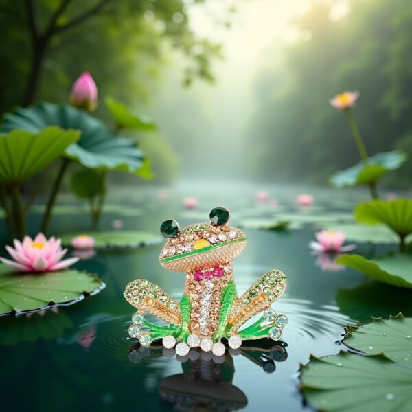 Green Frog Brooch Pins for Women, Cute Rhinestone Inlaid Fro...