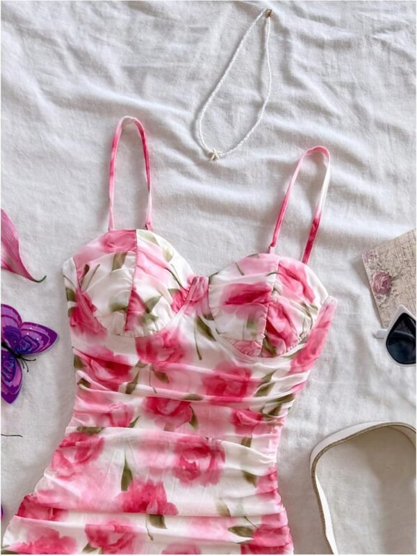 Verdusa Women's Floral Ruched Bodycon Mini Dress Spaghetti S...