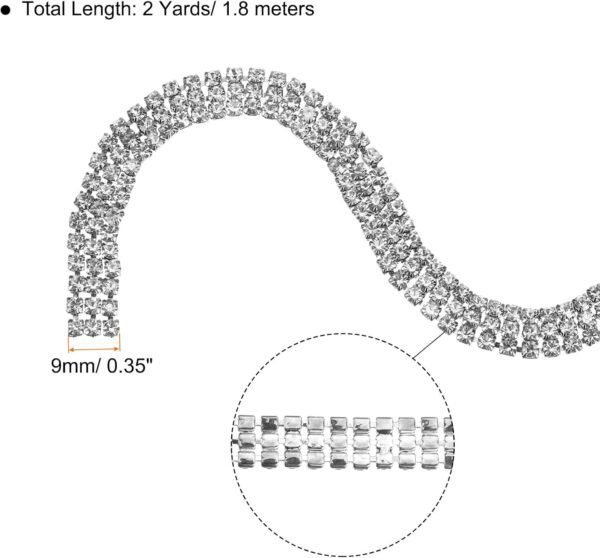 uxcell 2 Yards 3 Rows 3mm Rhinestone Chain, 9mm Bling Crysta...