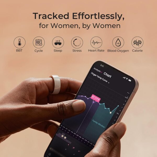 femometer Smart Ring Gen2 - Sleep, Heart Rate & Cycle Monitoring - Free Subscription - Women's Health & Fertility Tracker with BBT Technology - Size Before You Buy - Up to 7 Days Battery Life - Size 8