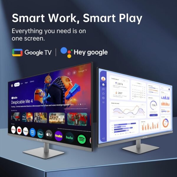 71yasGcnEL._AC_SL1500_.jpg 32 Inch 4K Smart Monitor with Google TV System UHD 3440x2560P Hey Google Voice Remote Netflix Licensed Dolby Audio HDR KVM Technology WiFi Bluetooth 65W PD Type C Fast Charger VESA Support