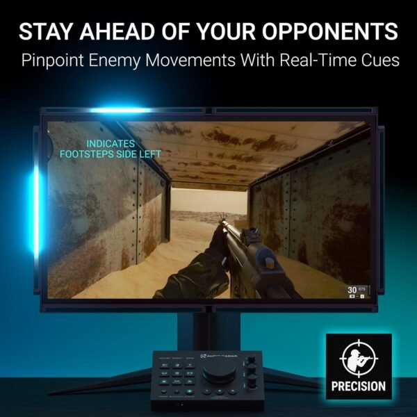 71ynqeN76cL._SL1500_.jpg Audio Radar with Surround Vision Technology™, LED Sound Detection for PC/Xbox/PS5, FPS & Deaf Gamers, Works With Most Video Games, Fits 24-65” Gaming Monitor, TV, Works With Or w/o Gaming Headset