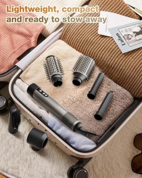 7MAGIC Hair Dryer Brush & 6 in 1 Hair Styler, Silver, 110 Volts, 1200 Watts, Ionic Technology, Fast Drying, Multi Styler for Straight, Wavy, Curly, and Coily Hair