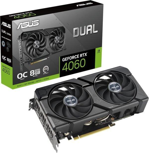 ASUS Dual GeForce RTX™ 4060 EVO OC Edition 8GB GDDR6 ASUS Dual GeForce RTX™ 4060 EVO OC Edition 8GB GDDR6 (PCIe 4.0, 8GB GDDR6, DLSS 3, HDMI 2.1a, DisplayPort 1.4a, Axial-tech Fan Design, 0dB Technology, Dual BIOS, Auto-Extreme Technology, and More)
