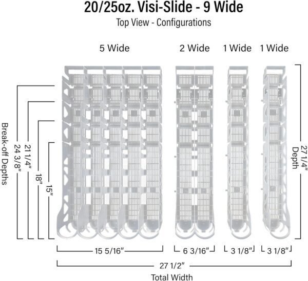 Display Technologies Visi-Slide Gravity Fed Organizer for 20-25oz Beverages on Flat and Angled Shelves in Cold Vaults & Coolers, 9-Wide, 27" Deep Drink Organizer (Pack of 6)