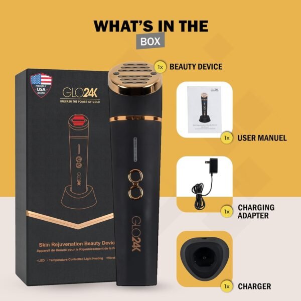 GLO24K Beauty Device for The Face. Based on Triple Action L E D, Thermal, and Vibration Technologies.