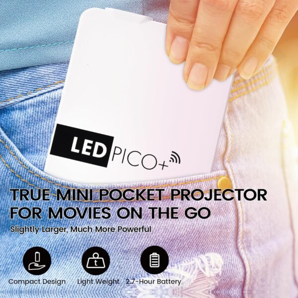 81QBCQM12KL._AC_SL1500_.jpg AAXA LED Pico+ MAX Mini Projector, 2.7 Hour Battery, DLP Native 1080P, Wireless Mirroring, Mini-HDMI, Media Player & Speakers, Bluetooth, Micro SD/USB, Pocket Size Portable Movie/Cookie Projector