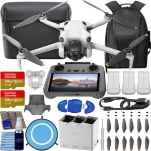 DJI Mini 4 Pro Drone Fly More Combo Plus with RC 2 Controller (With Screen) Folding Drone with 4K Video, Under 249g, 45 Mins Flight Time, Vision Sensing 3 Batteries Bundle with 2X 128GB Memory Card + Pilot Kit