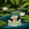 Green Frog Brooch Pins for Women, Cute Rhinestone Inlaid Fro...