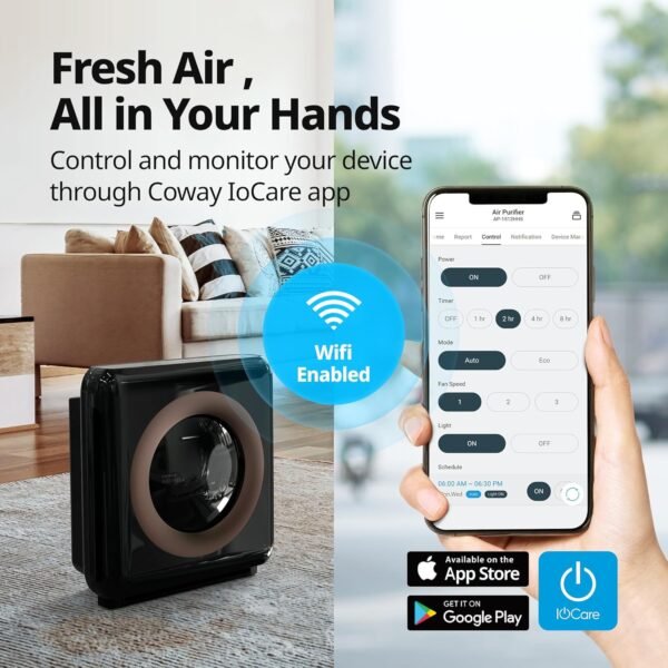Coway Airmega AP-1512HHS App-Enabled Smart Technology, Compatible with Amazon Alexa True HEPA Air Purifier, Black/Bronze