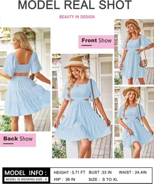 Women's Summer Dresses Square Neck Casual Short Sleeves Cros...