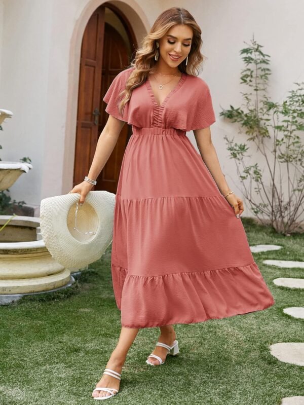 Amegoya Women's Casual Short Sleeve V Neck Floral Maxi Dress...