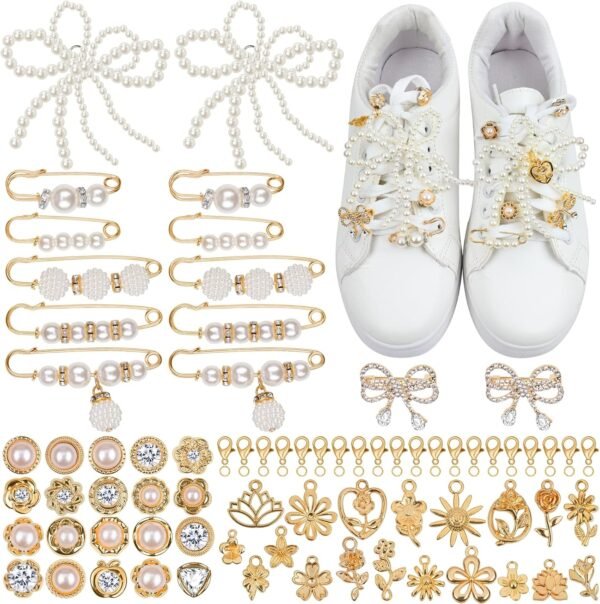 114PCS Clip-On Sneaker Decoration Charm Set, Pearl & Rhinest...
