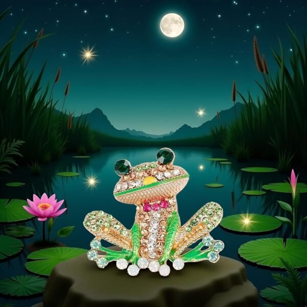Green Frog Brooch Pins for Women, Cute Rhinestone Inlaid Fro...