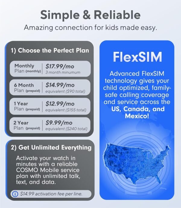 JrTrack 4 Kids Smart Watch by Cosmo | Phone Watch & GPS Tracker | Enhanced Parental Controls | Call, Text, Activity, School Lock | Spotify Music | SIM Card Included | SOS & Safety Alerts | (Black)