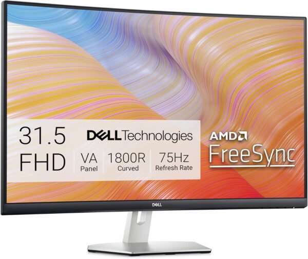 Dell S3222HN Curved Monitor - 31.5-inch FHD (1920x1080) 75Hz 4Ms Dell S3222HN Curved Monitor - 31.5-inch FHD (1920x1080) 75Hz 4Ms 1800R Curved Display, HDMI Connectivity, AMD FreeSync Technology, Tilt Adjustability - Silver