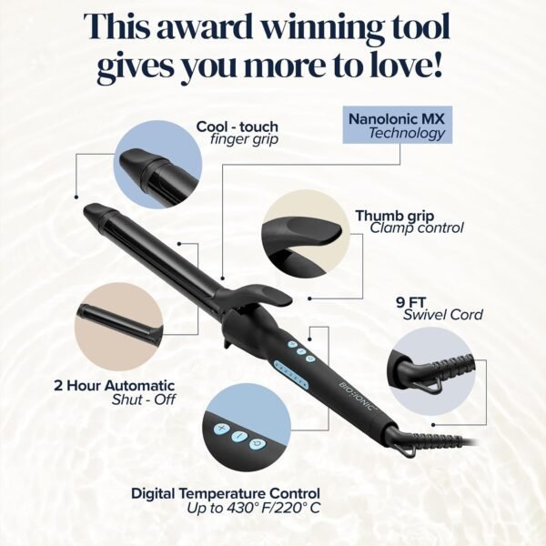 81w3aj6FO9L._SL1500_.jpg Bio Ionic Long Barrel Styler, Curling Iron with Moisture Heat Technology & NanoIonic MX, Versatile Curling Wand with Adjustable Heat Settings, Hair Curler with Extended Barrel