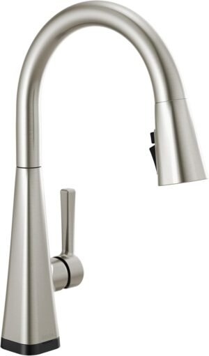 Delta Lenta Touchless Kitchen Faucet with Touch Technology, Brushed Nickel Kitchen Sink Faucet with Pull Down Sprayer, Single Hole, SpotShield 19802TLZ-SP-DST