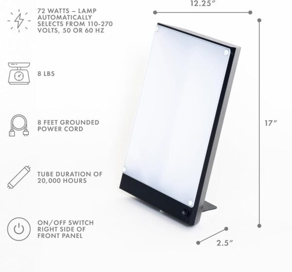 61NUk6j8zfL._AC_SL1500_.jpg Northern Light Technologies Boxelite - 10000 Lux Light Therapy Lamp - Full Spectrum Lightbox Therapy Light for Natural Mood and Energy Enhancement, Sunlight Desk Lamp, Black
