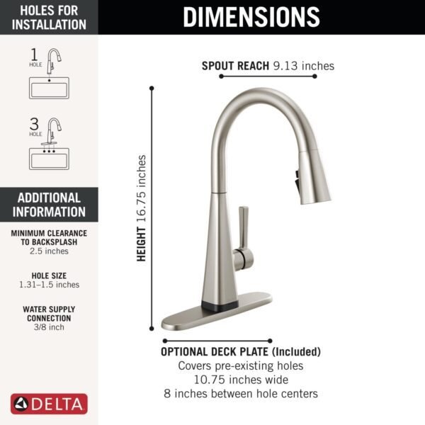 61j-1jynb3L._AC_SL1500_.jpg Delta Lenta Touchless Kitchen Faucet with Touch Technology, Brushed Nickel Kitchen Sink Faucet with Pull Down Sprayer, Single Hole, SpotShield 19802TLZ-SP-DST