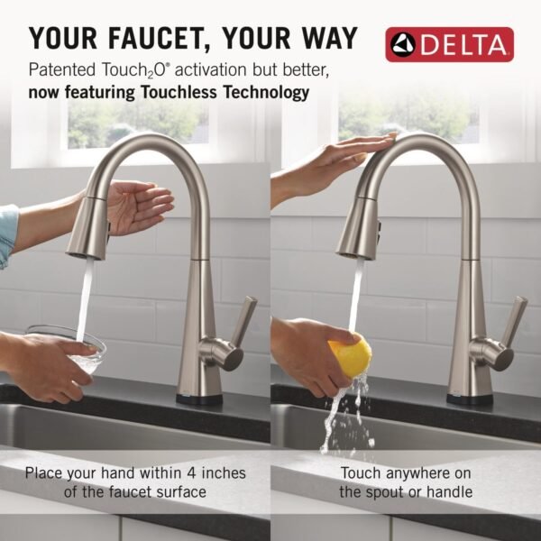 71AGCuijeL._AC_SL1500_.jpg Delta Lenta Touchless Kitchen Faucet with Touch Technology, Brushed Nickel Kitchen Sink Faucet with Pull Down Sprayer, Single Hole, SpotShield 19802TLZ-SP-DST