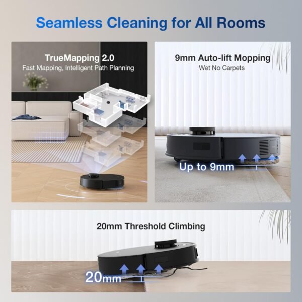 ECOVACS DEEBOT T30S AI Robot Vacuum and Mop, 11000Pa, TruEdge Adaptive Edge Mopping, ZeroTangle Technology, AI Instant Re-mop, Hot Water Mop Washing, Self-Emptying & Refilling, AI Obstacle Avoidance