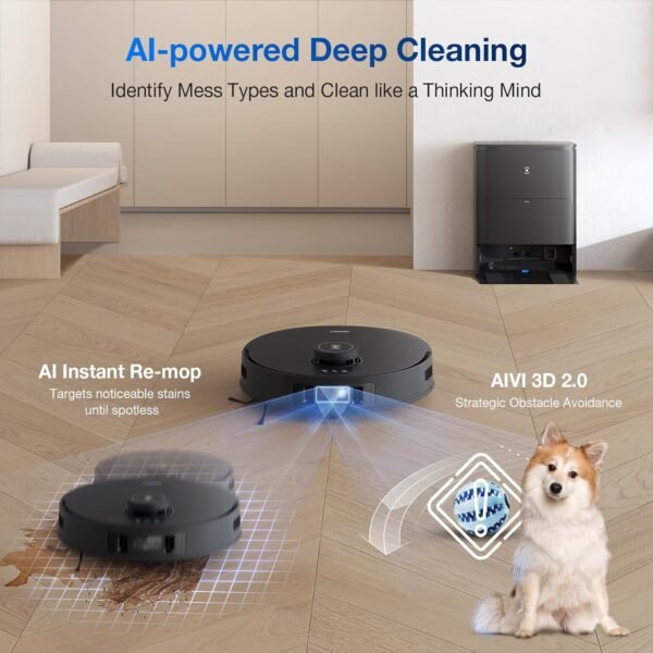 ECOVACS DEEBOT T30S AI Robot Vacuum and Mop, 11000Pa, TruEdge Adaptive Edge Mopping, ZeroTangle Technology, AI Instant Re-mop, Hot Water Mop Washing, Self-Emptying & Refilling, AI Obstacle Avoidance