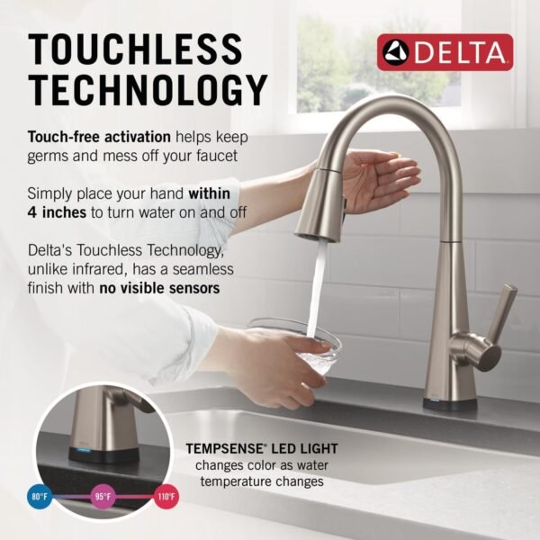 71C5cnHD3lL._AC_SL1500_.jpg Delta Lenta Touchless Kitchen Faucet with Touch Technology, Brushed Nickel Kitchen Sink Faucet with Pull Down Sprayer, Single Hole, SpotShield 19802TLZ-SP-DST