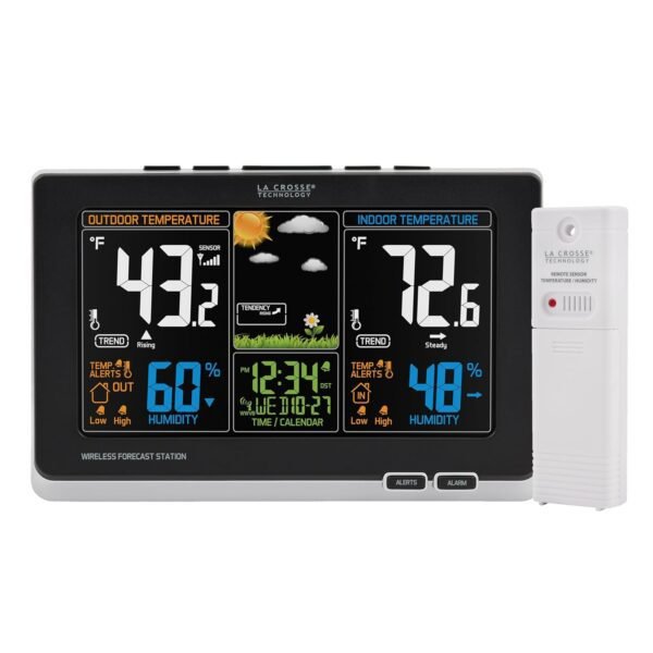 La Crosse Technology Advanced Weather Station with Full-Color LCD & La Crosse Technology Advanced Weather Station with Full-Color LCD & Atomic Time - Monitor Indoor/Outdoor Conditions with Temperature Alerts and Humidity Readings with Transmission Range of 300 Feet