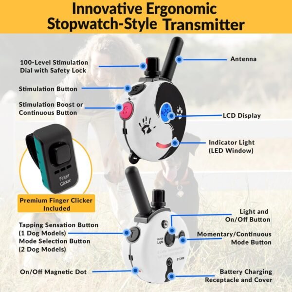 E-Collar – Educator ZEN-300-1/2 Mile Waterproof Remote Dog Training Collar Includes Premium Finger Clicker Trainer, 100 Programmable Levels + Vibration + Light + Sound