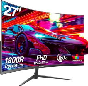 27 inch Curved Gaming Monitor,144Hz/180Hz PC Monitor Full HD 1080P, 27 inch Curved Gaming Monitor,144Hz/180Hz PC Monitor Full HD 1080P, Frameless 1800R Computer Display with FreeSync & Eye-Care Technology, Wall Mountable, DP, HDMI Port (Black)