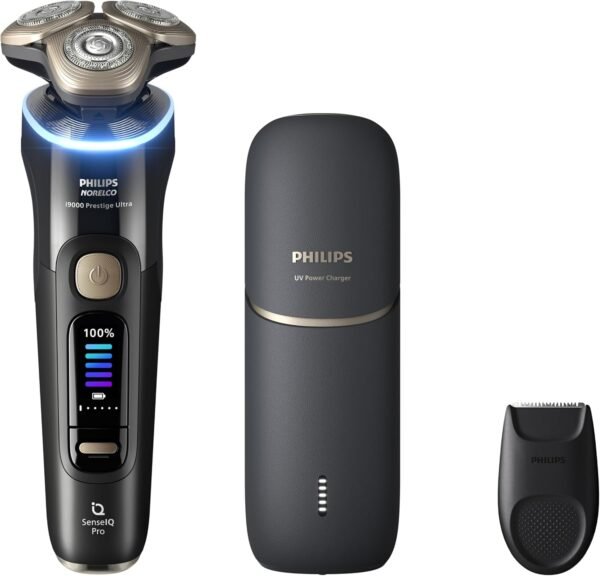 Philips Norelco Shaver i9000 Prestige Ultra, Wet & Dry Electric Shaver, Ink Black, SenseIQ Pro Technology, Triple Lift & Cut System, 360 Rotating NanoTech Precision Blades, 5 Shaving Modes, XP9400/89
