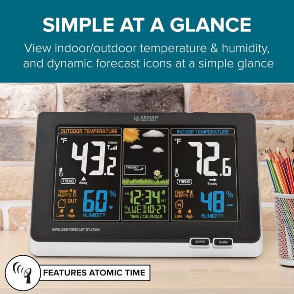 812-aBbg0GL._SL1500_.jpg La Crosse Technology Advanced Weather Station with Full-Color LCD & Atomic Time - Monitor Indoor/Outdoor Conditions with Temperature Alerts and Humidity Readings with Transmission Range of 300 Feet