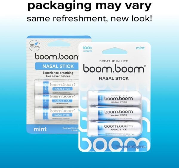 818u0MrCKsL._AC_SL1500_.jpg BoomBoom Nasal Stick | Vapor Flow Technology | Cool Refreshing Sensation | Natural Mood Boost | Simple Ingredients | Essential Oils + Menthol Inhaler (Mint)