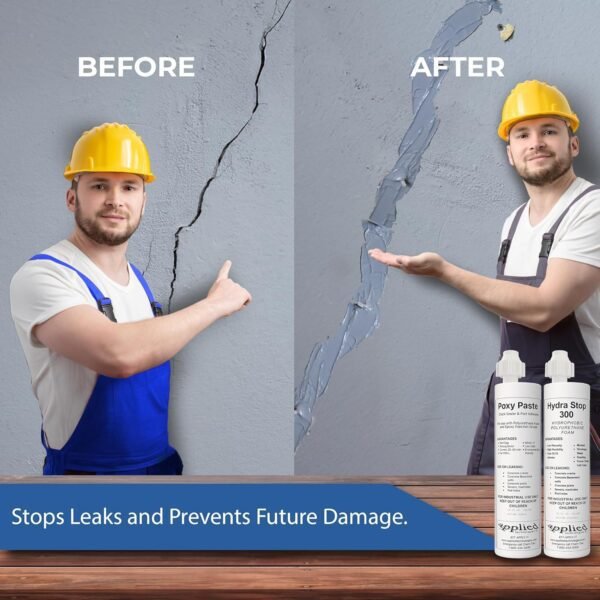 81UZwhj9dzL._SL1500_.jpg 20' Fast Set Concrete Crack Repair Kit - Hydra Stop 300 Polyurethane Foam for Wall Cracks, Prevents Basement Flooding & Water Damage, Quick-Setting Waterproof Sealing Solution