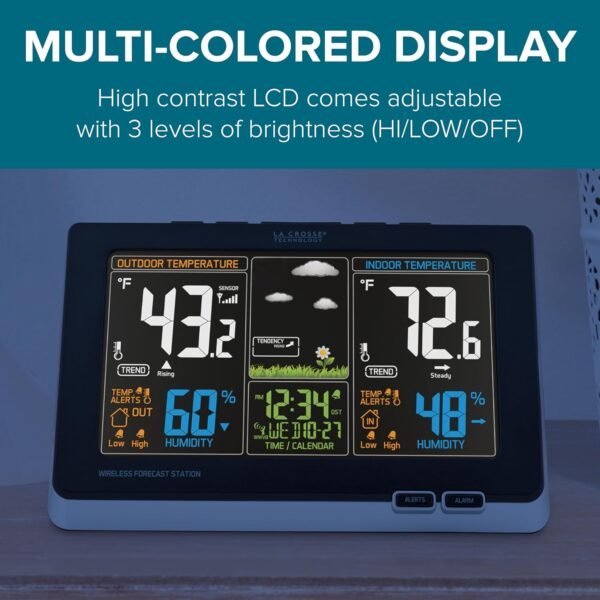 81gZiXaS8tL._SL1500_.jpg La Crosse Technology Advanced Weather Station with Full-Color LCD & Atomic Time - Monitor Indoor/Outdoor Conditions with Temperature Alerts and Humidity Readings with Transmission Range of 300 Feet