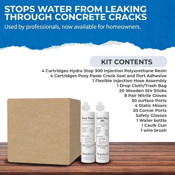 81iAz2EJUQL._SL1500_.jpg 20' Fast Set Concrete Crack Repair Kit - Hydra Stop 300 Polyurethane Foam for Wall Cracks, Prevents Basement Flooding & Water Damage, Quick-Setting Waterproof Sealing Solution