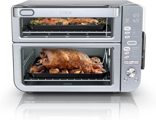 Ninja Countertop Oven Double Stack XL & Air Fryer with Ninja Countertop Oven Double Stack XL & Air Fryer with Pro Cook System, 12-in-1, Flexdoor, FlavorSeal, SMART FINISH with DualZone Technology, Air Fryer, Bake, Broil, Reheat, Stainless Steel, DCT651