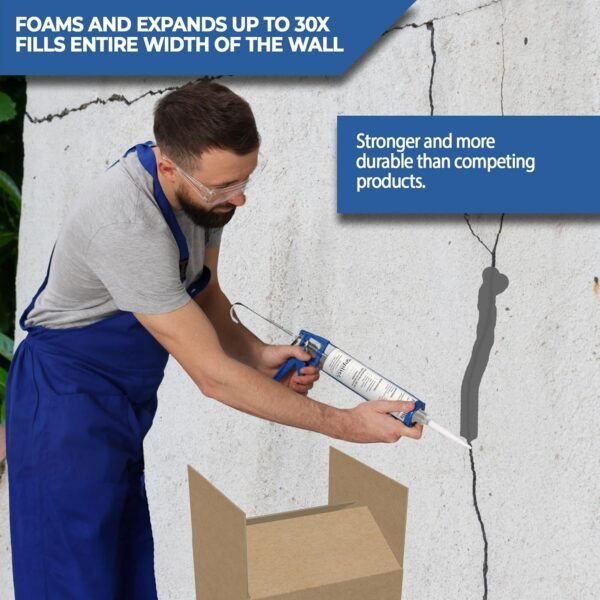 81u3rAvx-fL._SL1500_.jpg 20' Fast Set Concrete Crack Repair Kit - Hydra Stop 300 Polyurethane Foam for Wall Cracks, Prevents Basement Flooding & Water Damage, Quick-Setting Waterproof Sealing Solution