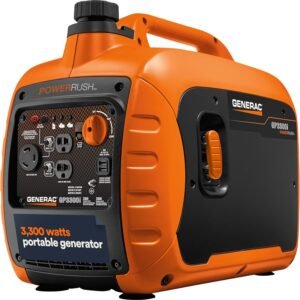 Generac 3,300-Watt Gas-Powered Portable Inverter Generator - Lightweight Design - USB Ports for Mobile Device Charging - COsense Technology - Perfect for Home use - Orange/Black