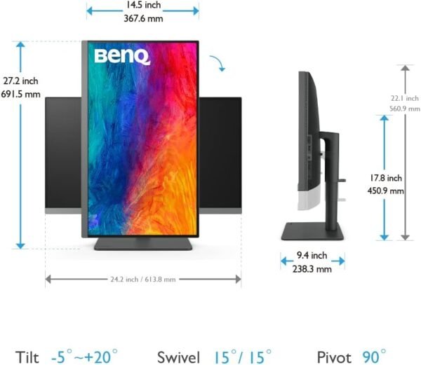 BenQ PD2706U 27-inch 4K Monitor, 90W USB-C, UHD, P3, sRGB, Rec.709, DisplayHDR 400, IPS, AQCOLOR Technology, Factory-Calibrated, Color Mode, DualView, Darkroom Mode, Animation Mode, CAD/CAM Mode, KVM
