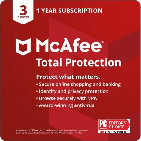 McAfee Total Protection | 3 Device | Antivirus Internet Security McAfee Total Protection | 3 Device | Antivirus Internet Security Software | VPN, Password Manager, Dark Web Monitoring | 1 Year Subscription | Download Code